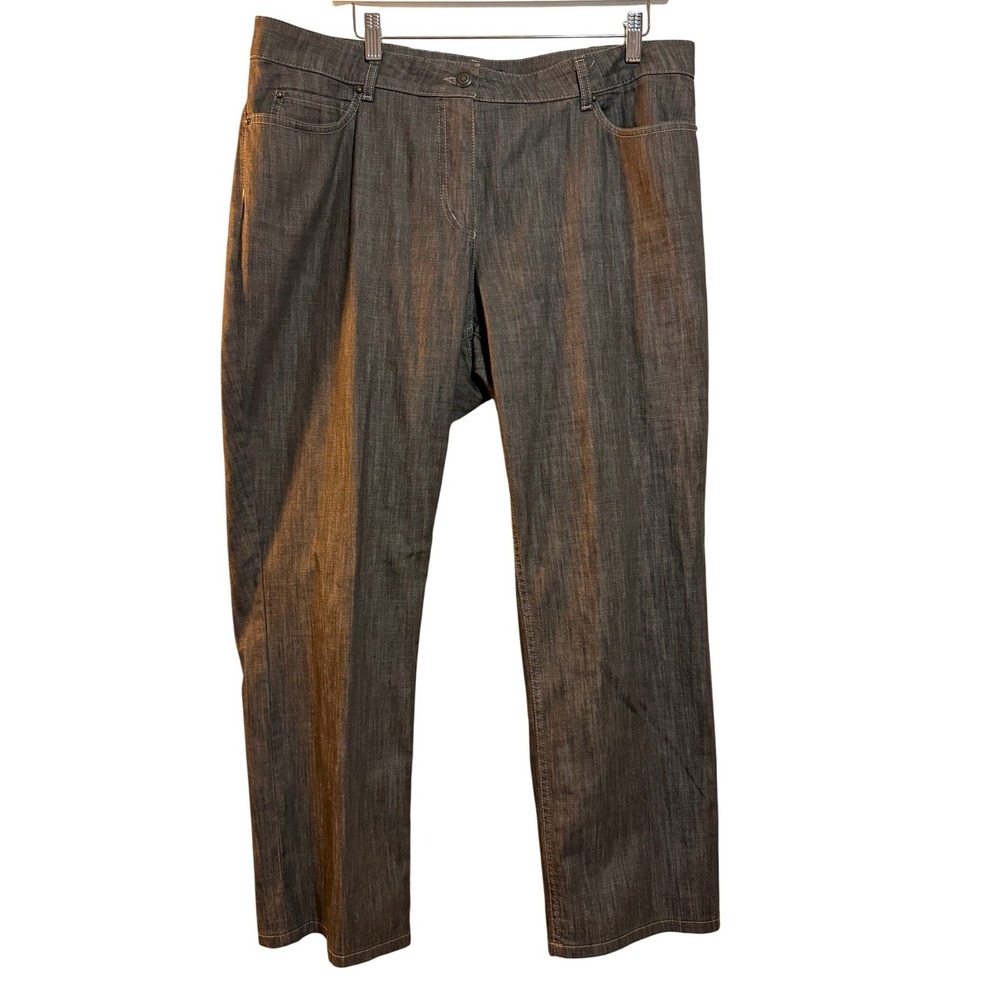 Bianca Straight Leg Pants Women Size 16 Brown Grey Metallic Embellished Denim